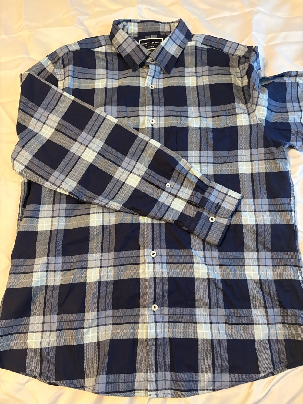 Charles Tyrwhitt Mens Extra Large Slim Fit Non-Iron Plaid Button Down Shirt Blue